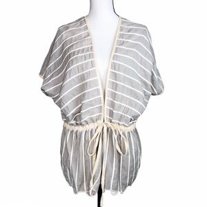 Tonle Gray and Cream Wrap Tunic Top